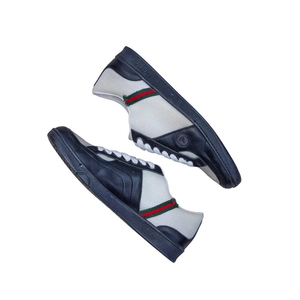 Gucci‎ Vintage Low-Top Sneakers – Web Stripe – Leather & Mesh - Size US 9/ EU 41